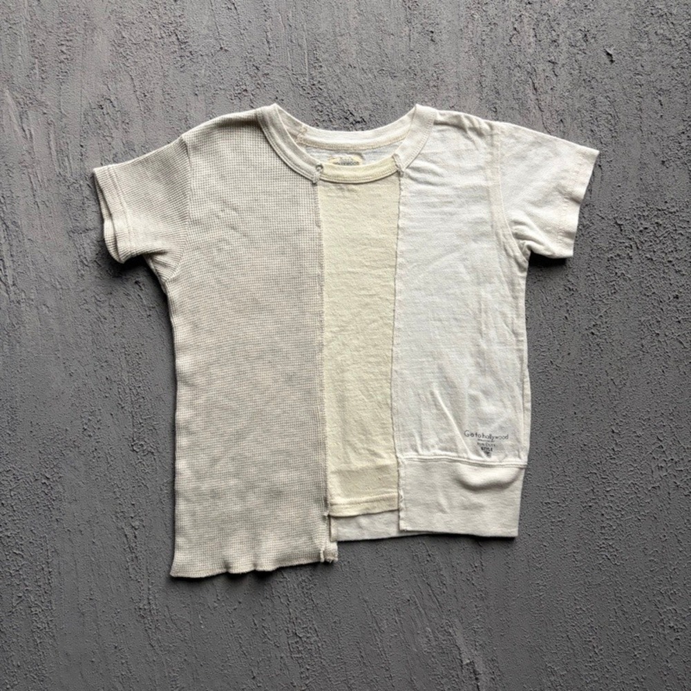 Go To Hollywood T Shirt Medium 120CM White Patchwork Waffle Knit Distressed